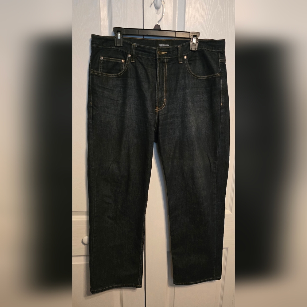 Mens Claiborne Relaxed Fit Jeans, Dark Navy Wash, 36/30